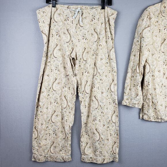 Pottery Barn Size‎ S Pajama Set Beige Paisley Neutral Rustic Timeless Loungewear - Picture 7 of 15